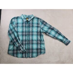 Boys Size XL Cabela's Teal Blue Plaid Long Sleeve Light Weight Button Down Shirt